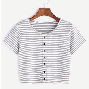 Grey/White Striped Crop Tee